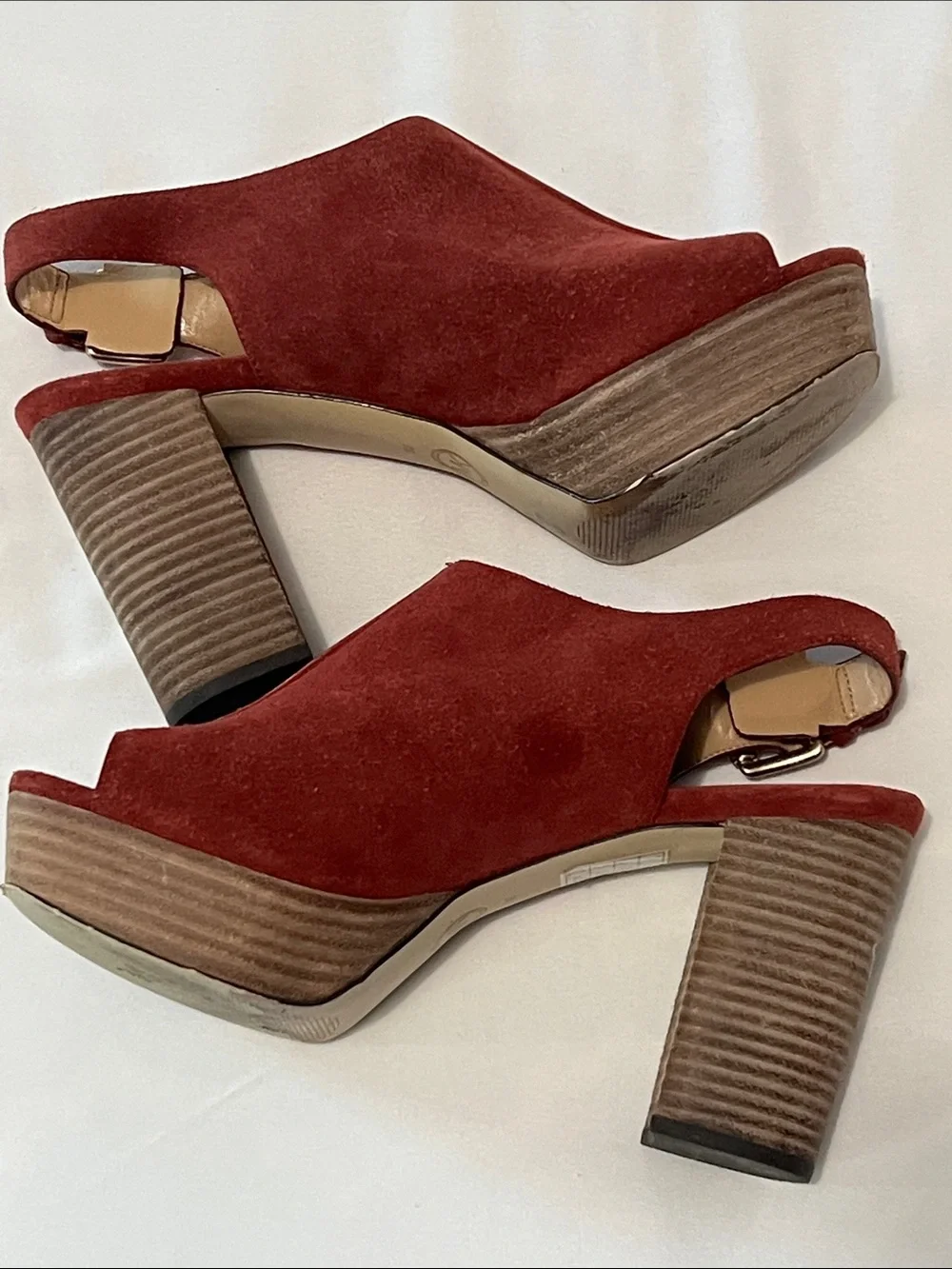 Michael Kors “Piper” Red Suede Peep Toe Platform Slingback Sandals